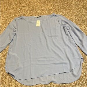 LOFT Blue Long Sleeve Relaxed Blouse - Size L